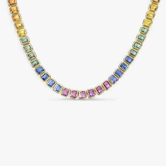 LUNERA Emerald Cut Rainbow Crystal Tennis Necklace